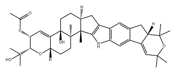 4bH-1-Benzopyrano[5',6':6,7]indeno[1,2-b]pyrano[4',3':3,4]cyclopent[1,2-f]indole-3,4b-diol, 2,3,5,6,6a,7,9,9a,10,12,15,15b,15c,16,17,17a-hexadecahydro-2-(1-hydroxy-1-methylethyl)-10,10,12,12,15b,15c-hexamethyl-, 3-acetate, (2S,3R,4bS,6aS,9aS,15bS,15cR,17aS)- Structure