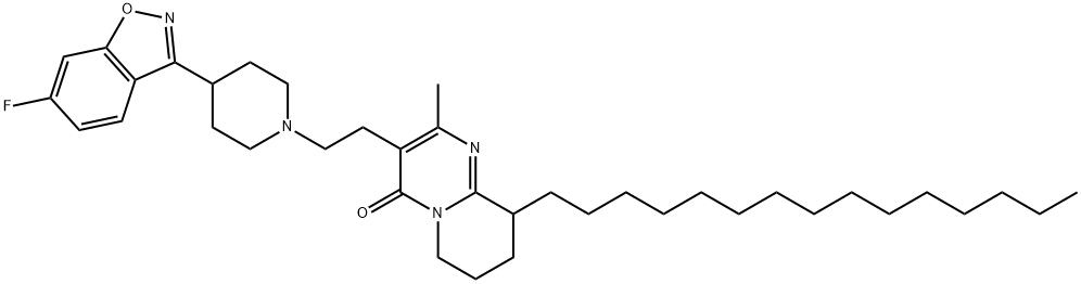 4H-Pyrido[1,2-a]pyrimidin-4-one, 3-[2-[4-(6-fluoro-1,2-benzisoxazol-3-yl)-1-piperidinyl]ethyl]-6,7,8,9-tetrahydro-2-methyl-9-pentadecyl- Structure