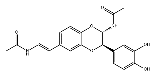 Acetamide, N-[(1E)-2-[(2S,3R)-2-(acetylamino)-3-(3,4-dihydroxyphenyl)-2,3-dihydro-1,4-benzodioxin-6-yl]ethenyl]- Struktur