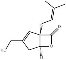6-Oxabicyclo[3.2.0]hept-2-en-7-one, 3-(hydroxymethyl)-1-(3-methyl-2-buten-1-yl)-, (1R,5S)- 结构式