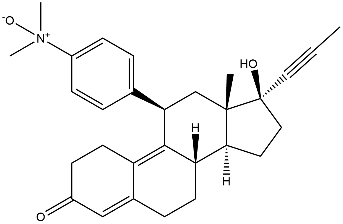 4-((8S,11R,13S,14S,17S)-17-hydroxy-13-methyl-3-oxo-17-(prop-1-yn-1-yl)-2,3,6,7,8,11,12,13,14,15,16,17-dodecahydro-1H-cyclopenta[a]phenanthren-11-yl)-N,N-dimethylaniline oxide, 91934-98-4, 结构式