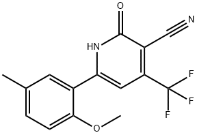 JR-6979, 4-(Trifluoromethyl)-2-hydroxy-6-(2-methoxy-5-methylphenyl)pyridine-3-carbonitrile, 97% Structure