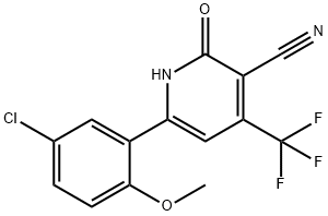 JR-6980, 6-(5-Chloro-2-methoxyphenyl)-4-(trifluoromethyl)-2-hydroxypyridine-3-carbonitrile, 97% Structure