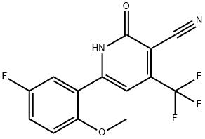 JR-6981, 6-(5-Fluoro-2-methoxyphenyl)-4-(trifluoromethyl)-2-hydroxypyridine-3-carbonitrile, 96% Structure