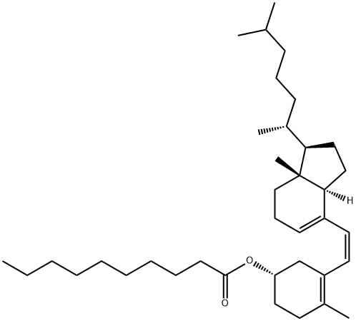 Decanoic acid, (1S)-3-[(1Z)-2-[(1R,3aR,7aR)-1-[(1R)-1,5-dimethylhexyl]-2,3,3a,6,7,7a-hexahydro-7a-methyl-1H-inden-4-yl]ethenyl]-4-methyl-3-cyclohexen-1-yl ester Struktur