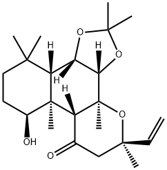 7H-1,3-Dioxolo[3,4]naphtho[2,1-b]pyran-7-one, 5-ethenyldodecahydro-8-hydroxy-2,2,3b,5,7b,11,11-heptamethyl-, (3aS,3bS,5R,7aR,7bS,8S,11aS,11bS)- Struktur