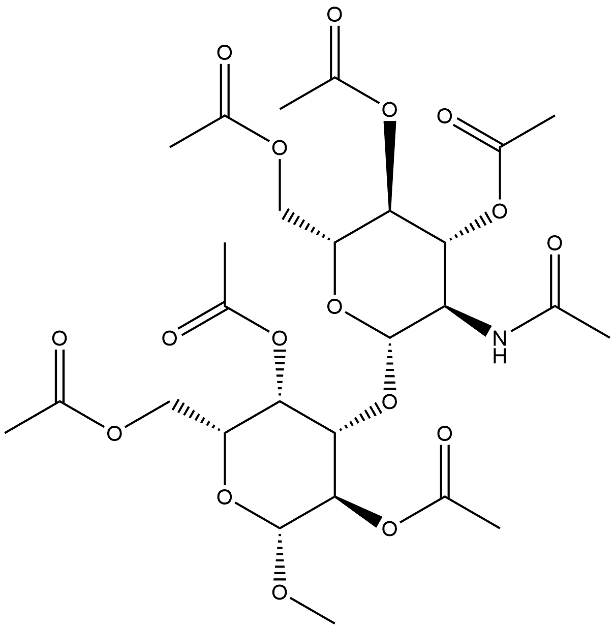 甲基3-O-(2-乙酰氨基-3,4,6-三-O-乙酰基-2-脱氧-Β-D-吡喃葡萄糖基)-2,4,6-三甲氧乙酰基-Β-D--吡喃半乳糖苷,93253-18-0,结构式