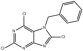 7H-Purine, 2,6,8-trichloro-7-(phenylmethyl)- 化学構造式