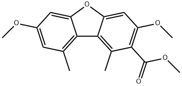 2-Dibenzofurancarboxylic acid, 3,7-dimethoxy-1,9-dimethyl-, methyl ester Structure