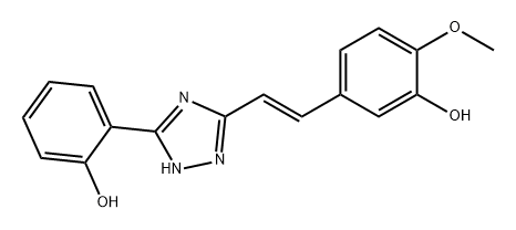 Phenol, 5-[(1E)-2-[5-(2-hydroxyphenyl)-1H-1,2,4-triazol-3-yl]ethenyl]-2-methoxy- Structure