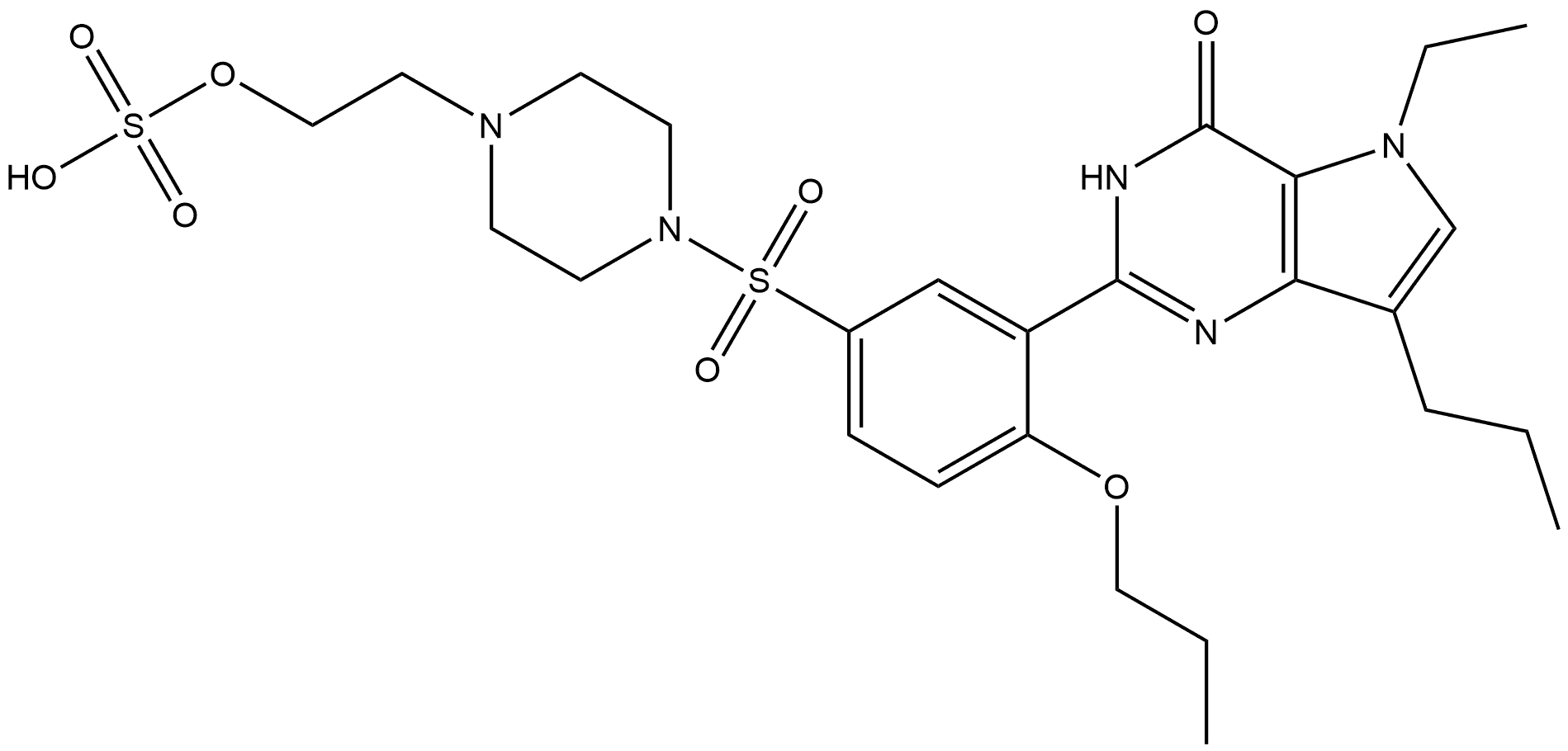 5-Ethyl-3,5-dihydro-2-[2-propoxy-5-[[4-[2-(sulfooxy)ethyl]-1-piperazinyl]sulfonyl]phenyl]-7-propyl-4H-pyrrolo[3,2-d]pyrimidin-4-one Struktur