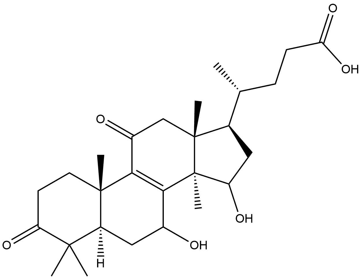 Chol-8-en-24-oic acid, 7,15-dihydroxy-4,4,14-trimethyl-3,11-dioxo-, (5α)-, 942936-54-1, 结构式