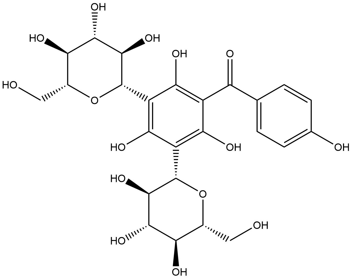 Methanone, (3,5-di-β-D-glucopyranosyl-2,4,6-trihydroxyphenyl)(4-hydroxyphenyl)- Structure