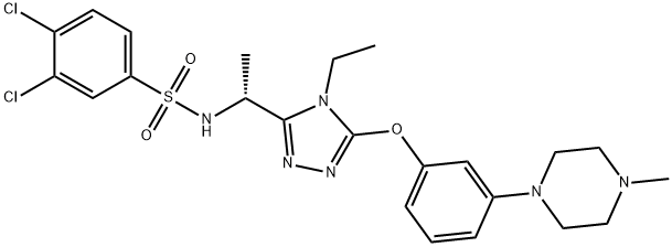 N-[(R)-1-[4-エチル-5-[3-(4-メチルピペラジン-1-イル)フェノキシ]-4H-1,2,4-トリアゾール-3-イル]エチル]-3,4-ジクロロベンゼンスルホンアミド 化学構造式