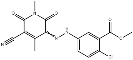 Benzoic acid, 2-?chloro-?5-?[2-?(5-?cyano-?1,?6-?dihydro-?1,?4-?dimethyl-?2,?6-?dioxo-?3(2H)?-?pyridinylidene)?hydrazinyl]?-?, methyl ester Struktur