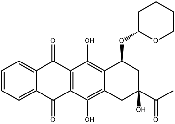 (7S)-9-Acetyl-7β-[[(R)-tetrahydro-2H-pyran-2-yl]oxy]-7,8,9,10-tetrahydro-6,9β,11-trihydroxynaphthacene-5,12-dione Struktur