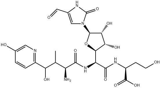 N-[2-[(2R)-5α-(4-Formyl-2,3-dihydro-2-oxo-1H-imidazol-1-yl)tetrahydro-3β,4β-dihydroxyfuran-2α-yl]-N-[(3S,4S)-4-hydroxy-4-(5-hydroxypyridin-2-yl)-L-valyl]-L-glycyl]-L-homoserine Struktur