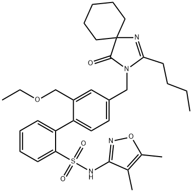 [1,1'-Biphenyl]-2-sulfonamide, 4'-[(2-butyl-4-oxo-1,3-diazaspiro[4.5]dec-1-en-3-yl)methyl]-N-(4,5-dimethyl-3-isoxazolyl)-2'-(ethoxymethyl)- Structure