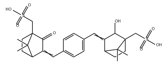 Bicyclo[2.2.1]heptane-1-methanesulfonic acid, 3-[[4-[[3-hydroxy-7,7-dimethyl-4-(sulfomethyl)bicyclo[2.2.1]hept-2-ylidene]methyl]phenyl]methylene]-7,7-dimethyl-2-oxo- Structure