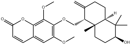 7-[[(1R,4aα)-Decahydro-6β-hydroxy-5,5,8aβ-trimethyl-2-methylenenaphthalen-1α-yl]methoxy]-6,8-dimethoxy-2H-1-benzopyran-2-one 结构式