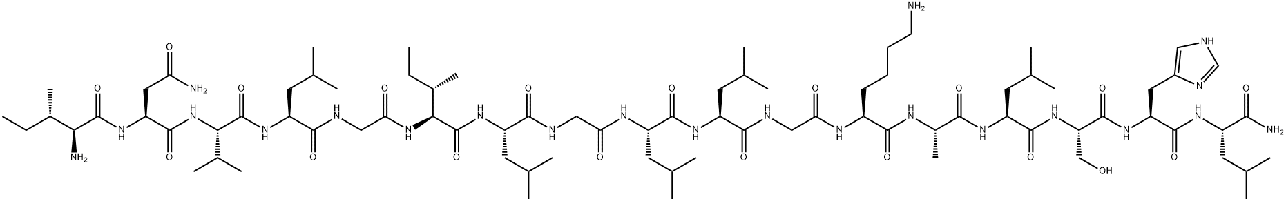 L-Leucinamide, L-isoleucyl-L-asparaginyl-L-valyl-L-leucylglycyl-L-isoleucyl-L-leucylglycyl-L-leucyl-L-leucylglycyl-L-lysyl-L-alanyl-L-leucyl-L-seryl-L-histidyl-,95648-98-9,结构式