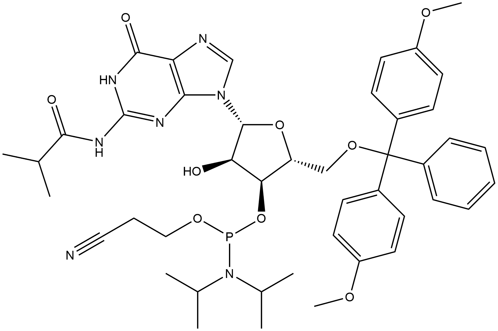 5'-Dimethoxytrityl-N-p-isopropylphenoxyacetyl-Guanosine, 2'-O-TBDMS-3'-[(2-cyanoethyl)-(N,N-diisopropyl)]-phosphoramidite Structure