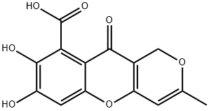 1H,10H-Pyrano[4,3-b][1]benzopyran-9-carboxylic acid, 7,8-dihydroxy-3-methyl-10-oxo-,95730-85-1,结构式