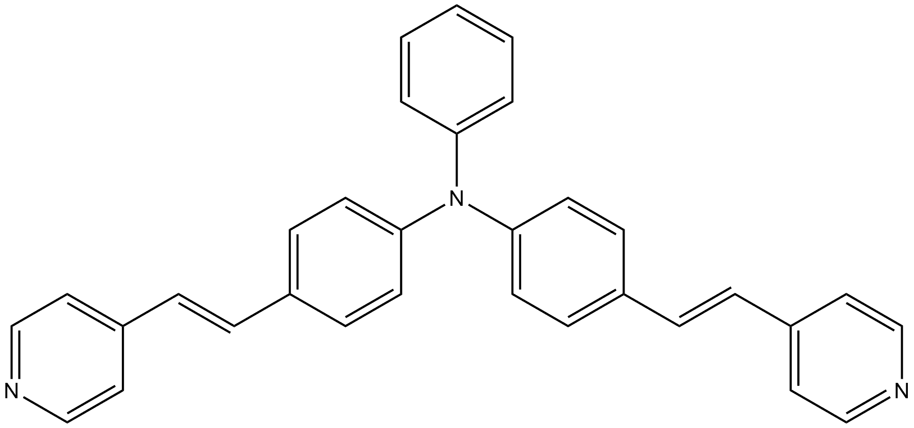 4,4'-双(2-((E)-吡啶-4-基)乙烯基)三苯胺 结构式