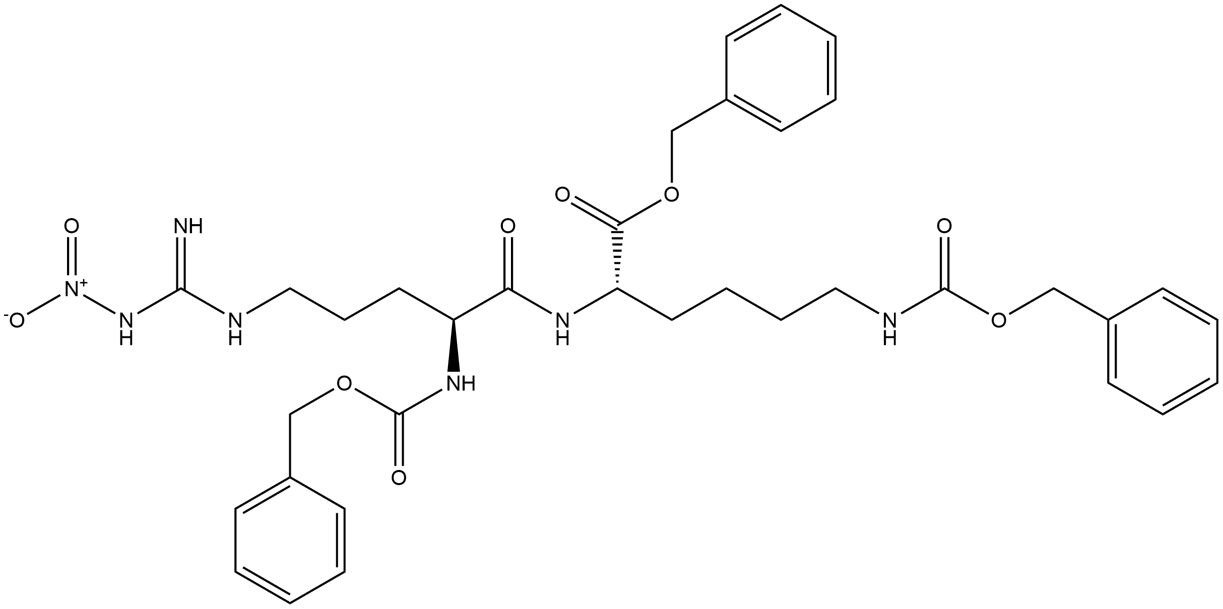 Lysine, N6-carboxy-N2-[N2-carboxy-N5-(nitroamidino)-L-ornithyl]-, tribenzyl ester (7CI) Structure