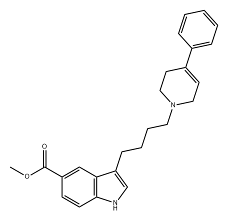 1H-Indole-5-carboxylic acid, 3-[4-(3,6-dihydro-4-phenyl-1(2H)-pyridinyl)butyl]-, methyl ester 化学構造式