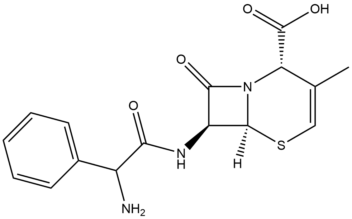 5-Thia-1-azabicyclo[4.2.0]oct-3-ene-2-carboxylic acid, 7-[(aminophenylacetyl)amino]-3-methyl-8-oxo-, [2S-[2α,6α,7β(S*)]]- Struktur