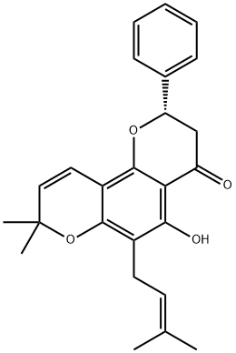 (2S)-2,3-Dihydro-5-hydroxy-8,8-dimethyl-2α-phenyl-6-(3-methyl-2-butenyl)-4H,8H-benzo[1,2-b:3,4-b']dipyran-4-one Struktur