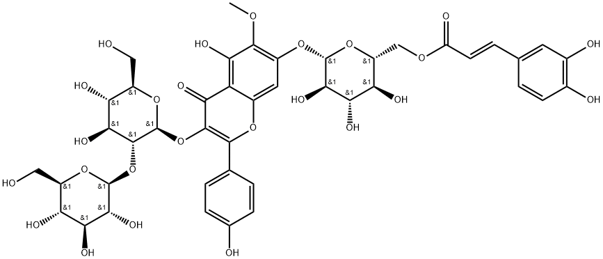 7-[[6-O-[(2E)-3-(3,4-Dihydroxyphenyl)-1-oxo-2-propen-1-yl]-β-D-glucopyranosyl]oxy]-3-[(2-O-β-D-glucopyranosyl-β-D-glucopyranosyl)oxy]-5-hydroxy-2-(4-hydroxyphenyl)-6-methoxy-4H-1-benzopyran-4-one Struktur