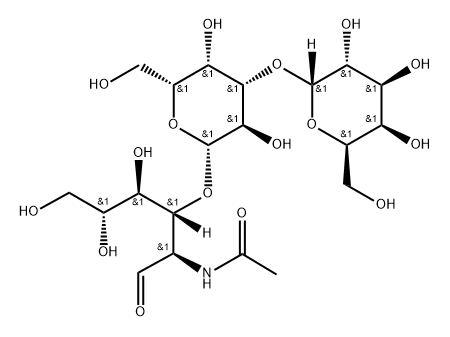 O-ALPHA-D-吡喃半乳糖基-(1-3)-O-BETA-D-吡喃半乳糖基-(1-3)-2-(乙酰氨基)-2-脱氧-D-葡萄糖, 100850-25-7, 结构式