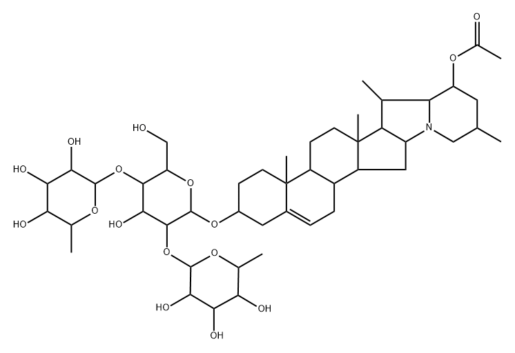 b-D-Glucopyranoside, (3b,23b)-23-(acetyloxy)solanid-5-en-3-yl O-6-deoxy-a-L-mannopyranosyl-(1(R)2)-O-[6-deoxy-a-L-mannopyranosyl-(1(R)4)]- Struktur