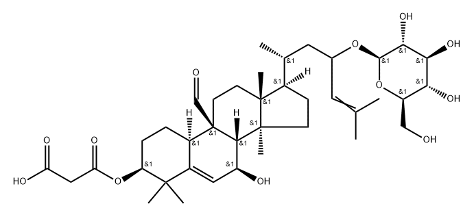 19-Norlanosta-5,24-diene-9-carboxaldehyde, 3-[(2-carboxyacetyl)oxy]-23-(β-D-glucopyranosyloxy)-7-hydroxy-, (3β,7β,9β,10α)- Structure