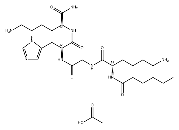 N2-(1-氧代己基)-L-赖氨酰甘氨酰-L-组氨酰-L-赖氨酰胺乙酸盐,1012317-71-3,结构式