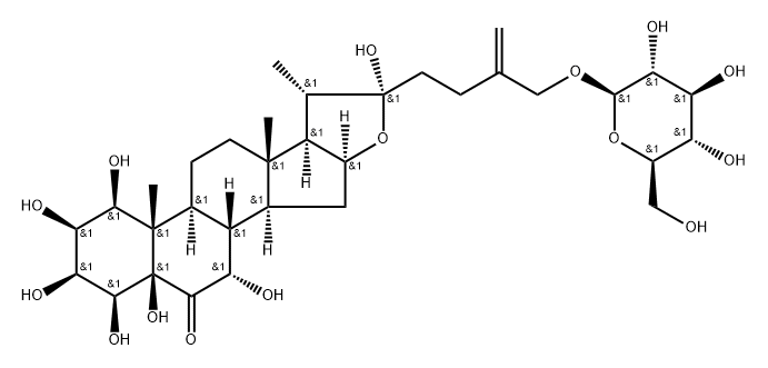 Furost-25-en-6-one, 27-(β-D-glucopyranosyloxy)-1,2,3,4,5,7,22-heptahydroxy-, (1β,2β,3β,4β,5β,7α,22α)- Struktur