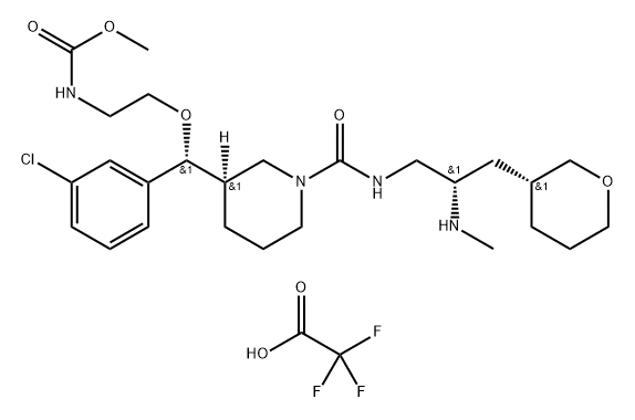 N-[2-[(R)-(3-氯苯基)[(3R)-1-[[[(2S)-2-(甲基氨基)-3-[(3R)-四氢-2H-吡喃-3-基]丙基]氨基]羰基]-3-哌啶基]甲氧基]乙基]氨基甲酸甲酯 2,2,2-三氟乙酸盐, 1013937-63-7, 结构式