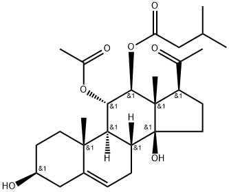 11α-アセトキシ-3β,14β-ジヒドロキシ-12β-[(3-メチル-1-オキソブチル)オキシ]プレグナ-5-エン-20-オン 化学構造式