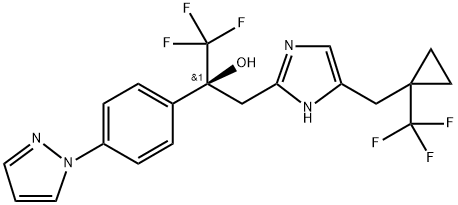 (2R)-1,1,1-トリフルオロ-2-[4-(1H-ピラゾール-1-イル)フェニル]-3-(4-{[1-(トリフルオロメチル)シクロプロピル]メチル}-1H-イミダゾール-2-イル)プロパン-2-オール 化学構造式