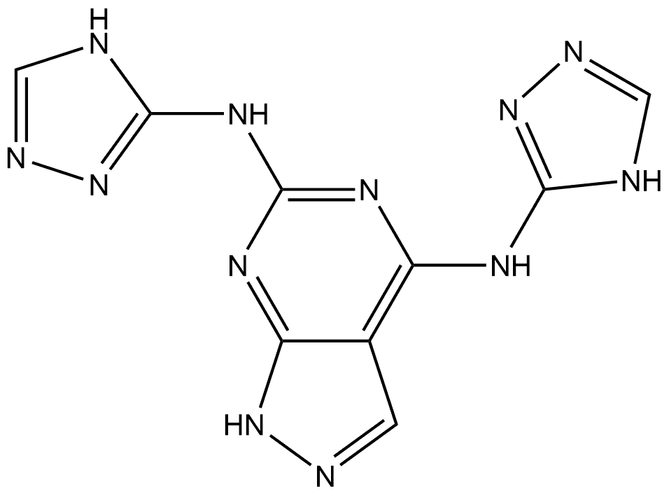 1H-Pyrazolo[3,4-d]pyrimidine-4,6-diamine, N6-(2,3-dihydro-1H-1,2,4-triazol-3-yl)-N4-1H-1,2,4-triazol-3-yl-,102365-53-7,结构式