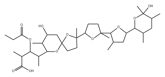 16-デエチル-3-O-デメチル-26-デオキシ-16-メチル-3-O-(1-オキソプロピル)モネンシン 化学構造式