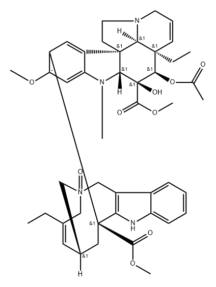Aspidospermidine-3-carboxylic acid, 4-(acetyloxy)-6,7-didehydro-15-[(6R,8S)-4-ethyl-1,3,6,7,8,9-hexahydro-8-(methoxycarbonyl)-2-oxido-2,6-methano-2H-azecino[4,3-b]indol-8-yl]-3-hydroxy-16-methoxy-1-methyl-, methyl ester, (2β,3β,4β,5α,12R,19α)- Struktur