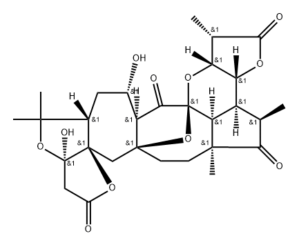 2H,8H-7a,16a-Epoxy-10H-3,9,12,17-tetraoxacyclopent[3',3'a]azuleno[6',5':5,6]cyclooct[1,2,3-cd]-as-indacene-2,5,10,16(1H,13H)-tetrone, tetradecahydro-11a,15-dihydroxy-1,4,5a,13,13-pentamethyl-, (1S,3aR,3bS,4R,5aS,7aS,8aR,11aR,13aS,15S,15aR,16aS,16bS,17aR)- 结构式