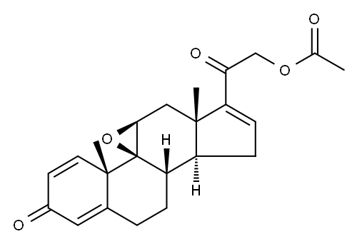 酢酸3,20-ジオキソ-9β,11β-エポキシプレグナ-1,4,16-トリエン-21-イル 化学構造式