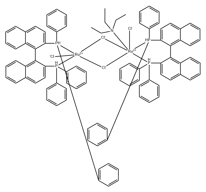 Ruthenium, bis[1,1'-(1S)-[1,1'-binaphthalene]-2,2'-diylbis[1,1-diphenylphosphine-κP]]di-μ-chlorodichloro(N,N-diethylethanamine)di-, stereoisomer,103745-89-7,结构式