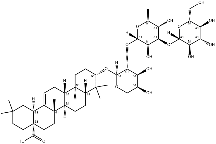 齐墩果酸-3-O-Β-D葡萄糖( 1→3)-Α-L-鼠李糖(1→2)-Α-L-阿拉伯糖苷(标准品),103956-33-8,结构式