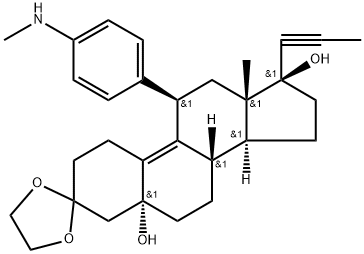 Estr-9-en-3-one, 5,17-dihydroxy-11-[4-(methylamino)phenyl]-17-(1-propynyl)-, cyclic 1,2-ethanediyl acetal, (5α,11β,17β)- (9CI),104004-98-0,结构式