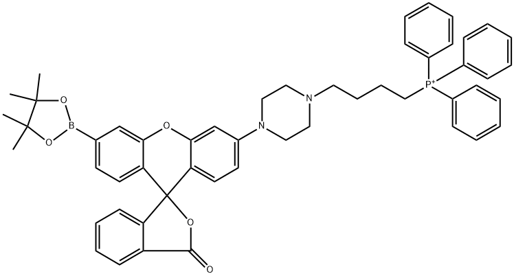 [4-[4-[3-Oxo-6′-(4,4,5,5-tetramethyl-1,3,2-dioxaborolan-2-yl)spiro[isobenzofuran-1(3H),9′-[9H]xanthen]-3′-yl]-1-piperazinyl]butyl]triphenyl-phosphonium iodide Struktur